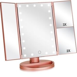 NWT Tri-fold Lighted Vanity Makeup Mirror with 3x/2x Magnification,21 LEDs Light